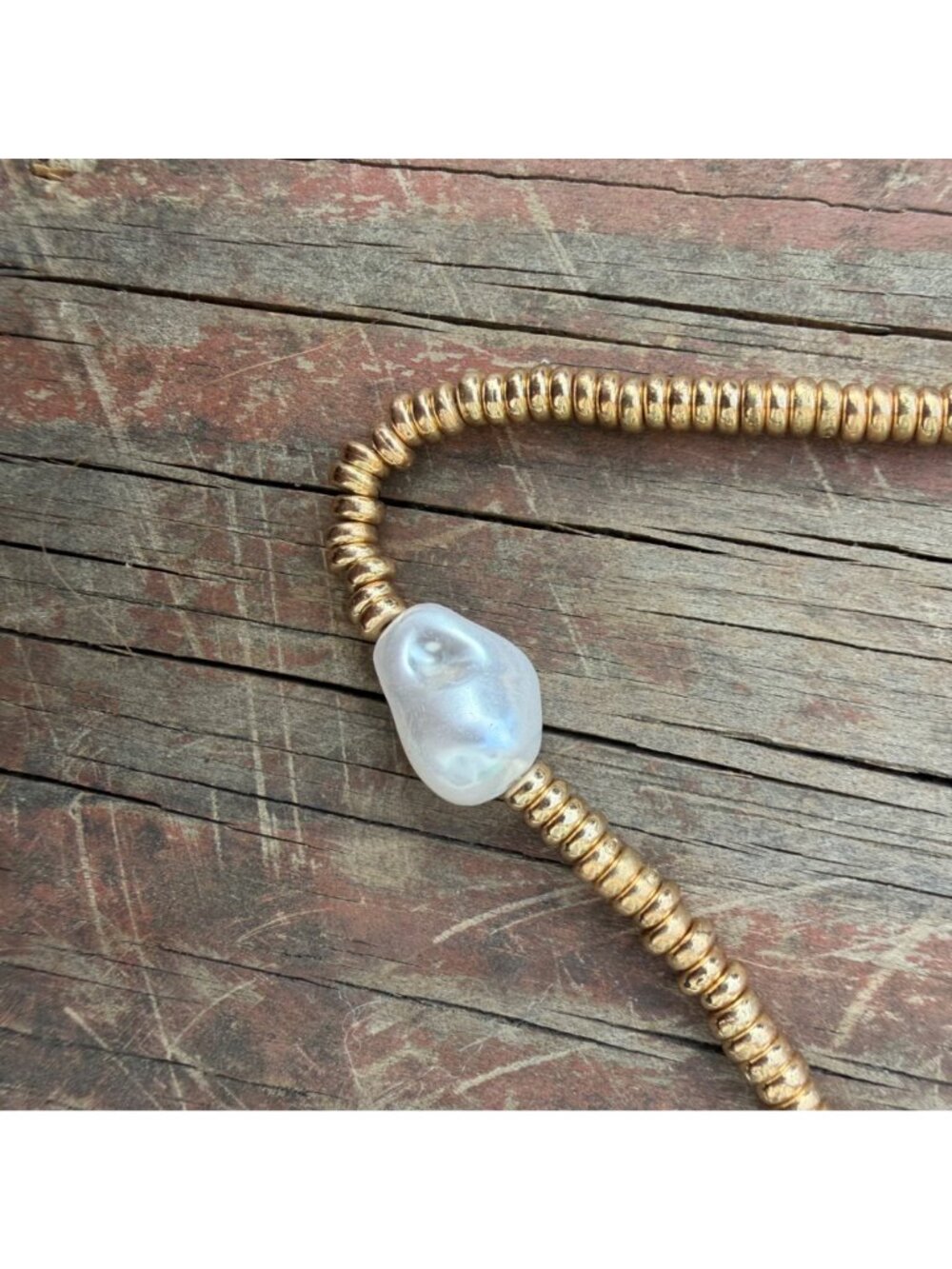 Gold Beaded Necklace With Pearl Accent & Adjustable Chain - Picture 3 of 5